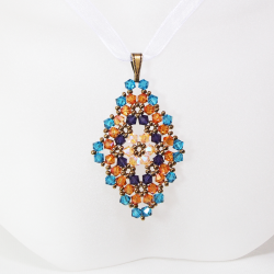 Pendant 40cm - Talia Rhombus M-Violet Organza - Pendant 40cm - Laiton bronze